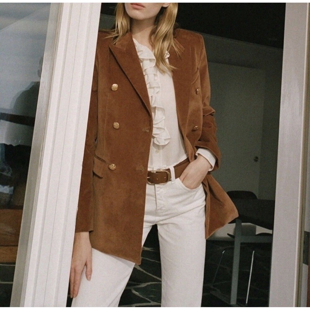 nili lotan francine double breasted velvet blazer in caramel brown size 8